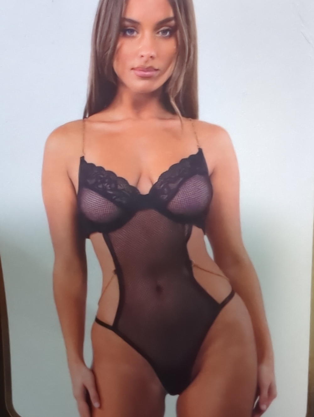 Sheer Black Lace-Trim Mesh Bodysuit